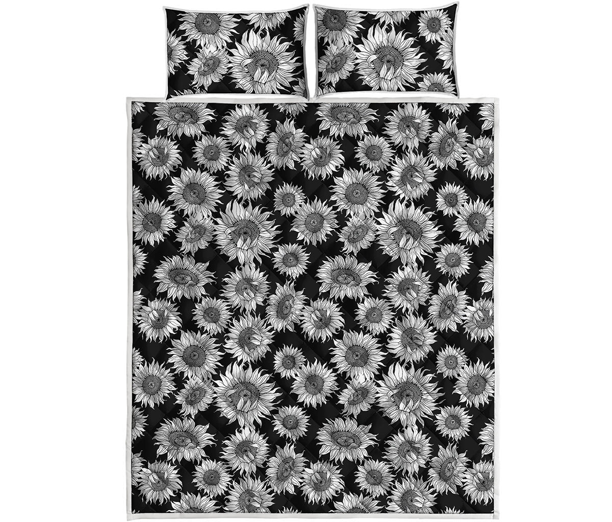 Black And White Sunflower Pattern Print Quilt Bed Set