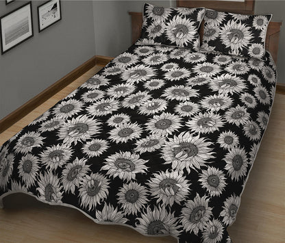 Black And White Sunflower Pattern Print Quilt Bed Set