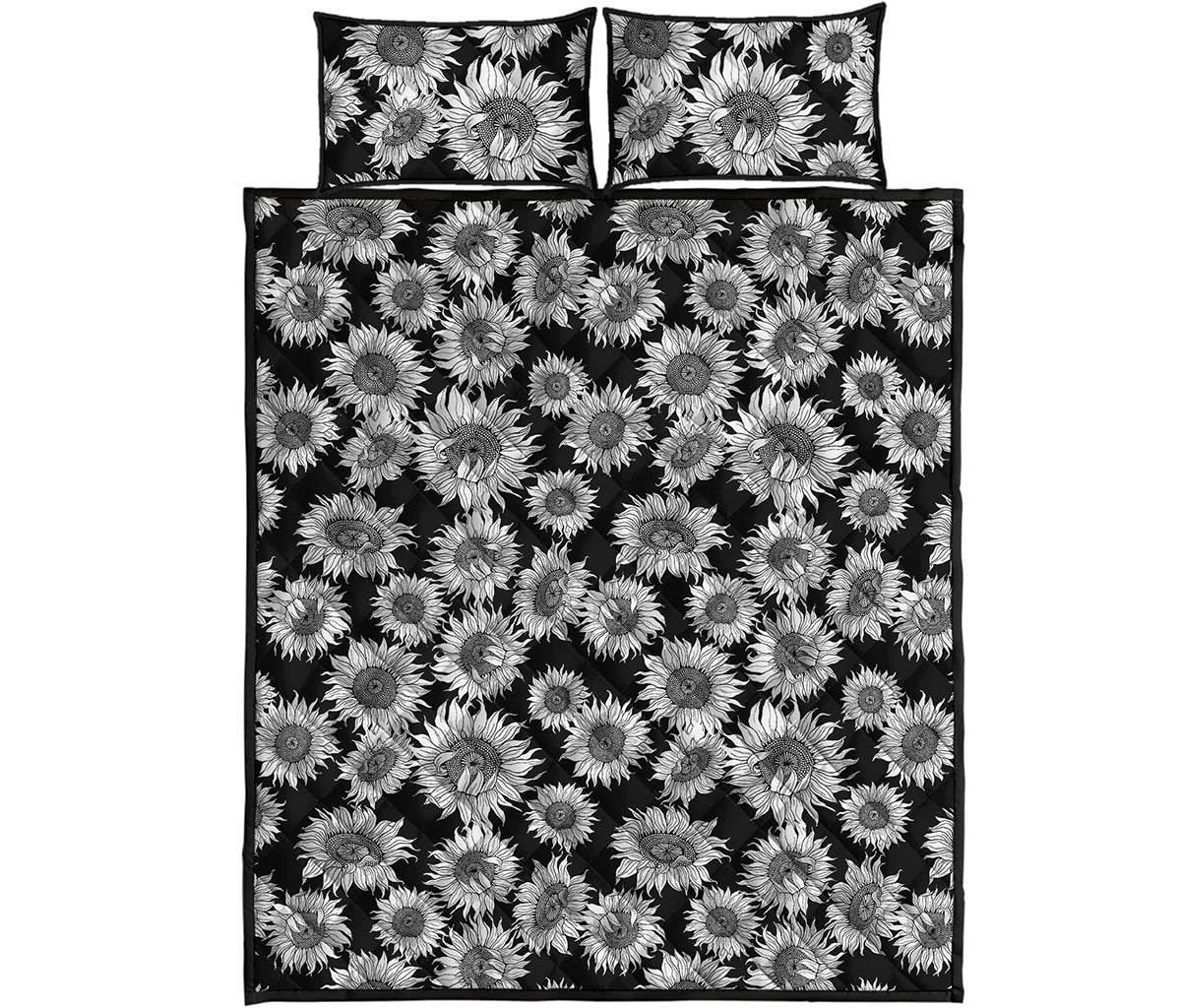 Black And White Sunflower Pattern Print Quilt Bed Set