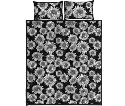 Black And White Sunflower Pattern Print Quilt Bed Set