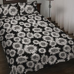 Black And White Sunflower Pattern Print Quilt Bed Set