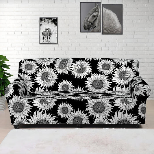 Black And White Sunflower Pattern Print Sofa Cover