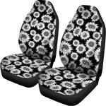 Black And White Sunflower Pattern Print Universal Fit Car Seat Covers