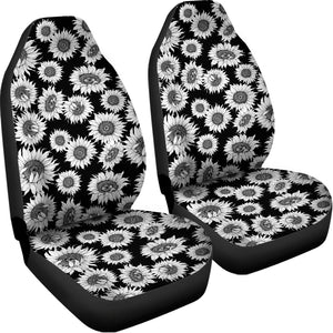 Black And White Sunflower Pattern Print Universal Fit Car Seat Covers