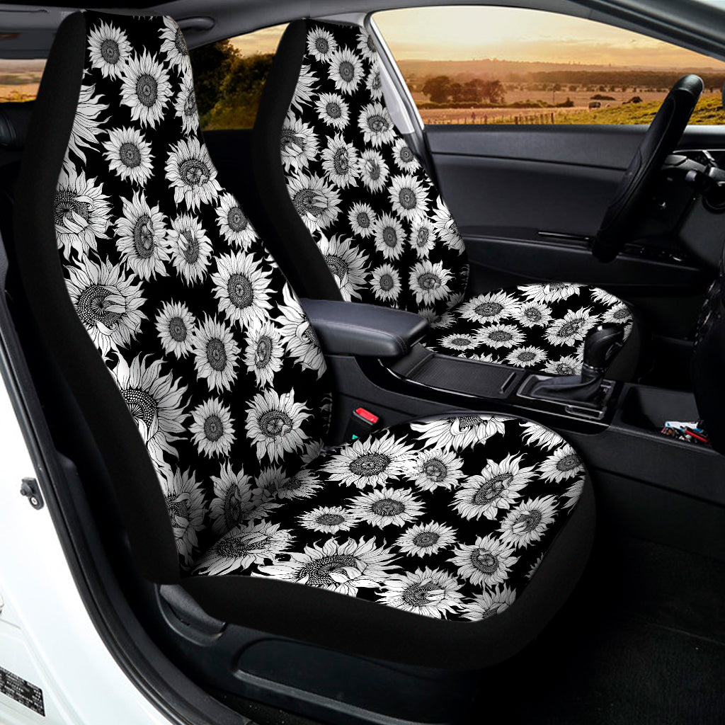 Black And White Sunflower Pattern Print Universal Fit Car Seat Covers