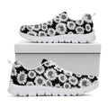 Black And White Sunflower Pattern Print White Running Shoes