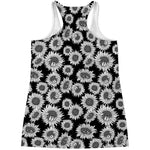 Black And White Sunflower Pattern Print Women's Racerback Tank Top