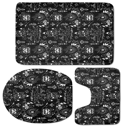 Black And White Supernatural Wicca Print 3 Piece Bath Mat Set