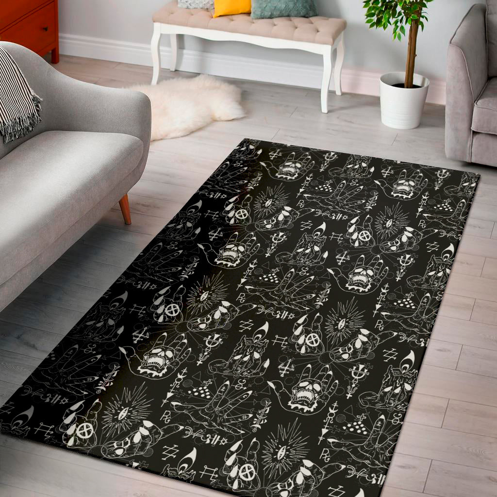 Black And White Supernatural Wicca Print Area Rug
