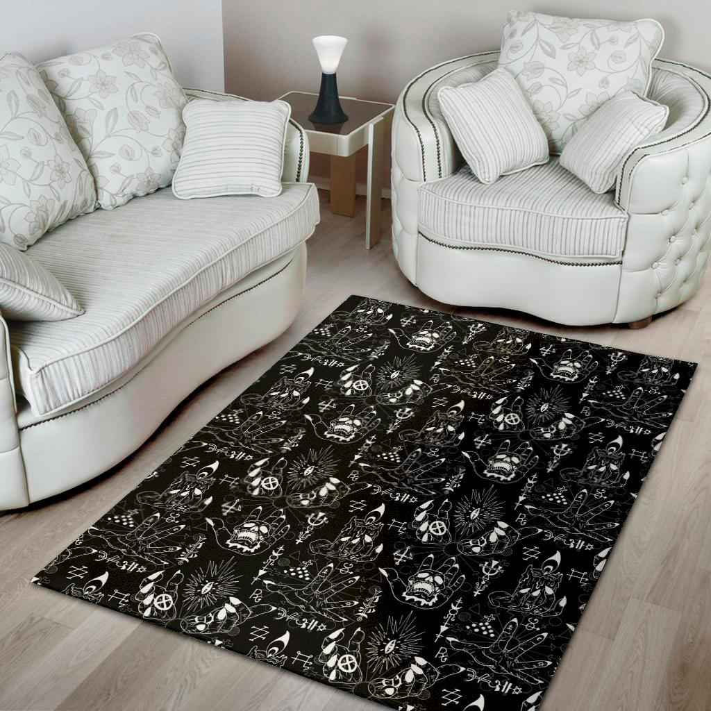 Black And White Supernatural Wicca Print Area Rug