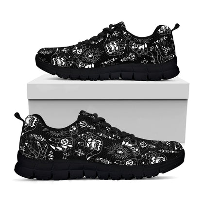 Black And White Supernatural Wicca Print Black Sneakers