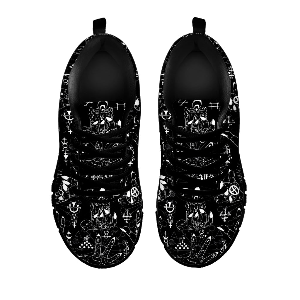 Black And White Supernatural Wicca Print Black Sneakers