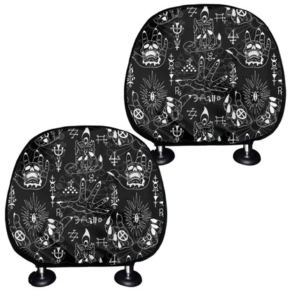 Black And White Supernatural Wicca Print Car Headrest Covers