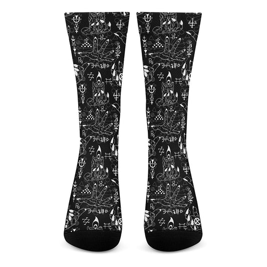 Black And White Supernatural Wicca Print Crew Socks