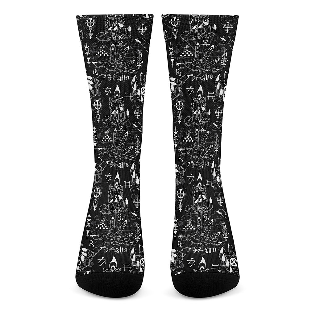 Black And White Supernatural Wicca Print Crew Socks