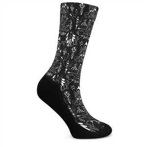 Black And White Supernatural Wicca Print Crew Socks