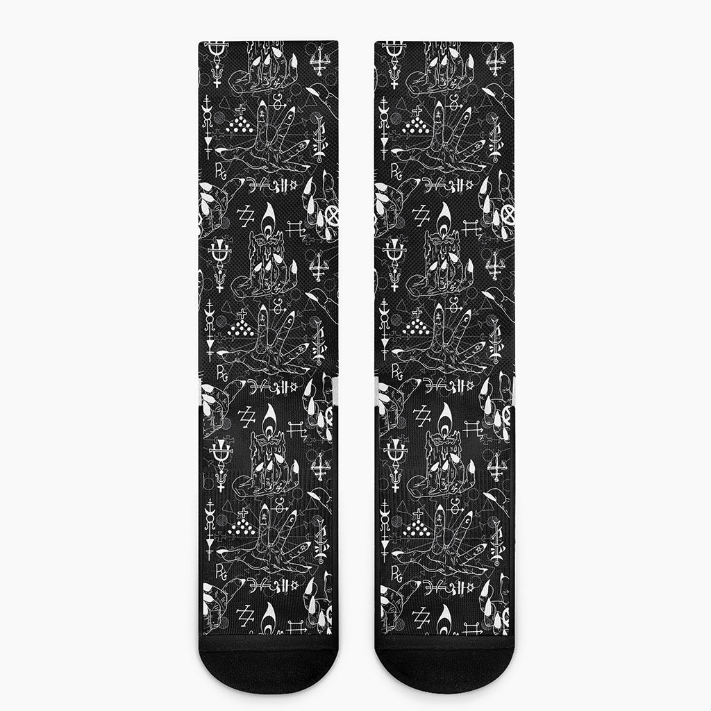 Black And White Supernatural Wicca Print Crew Socks