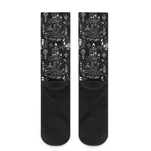 Black And White Supernatural Wicca Print Crew Socks