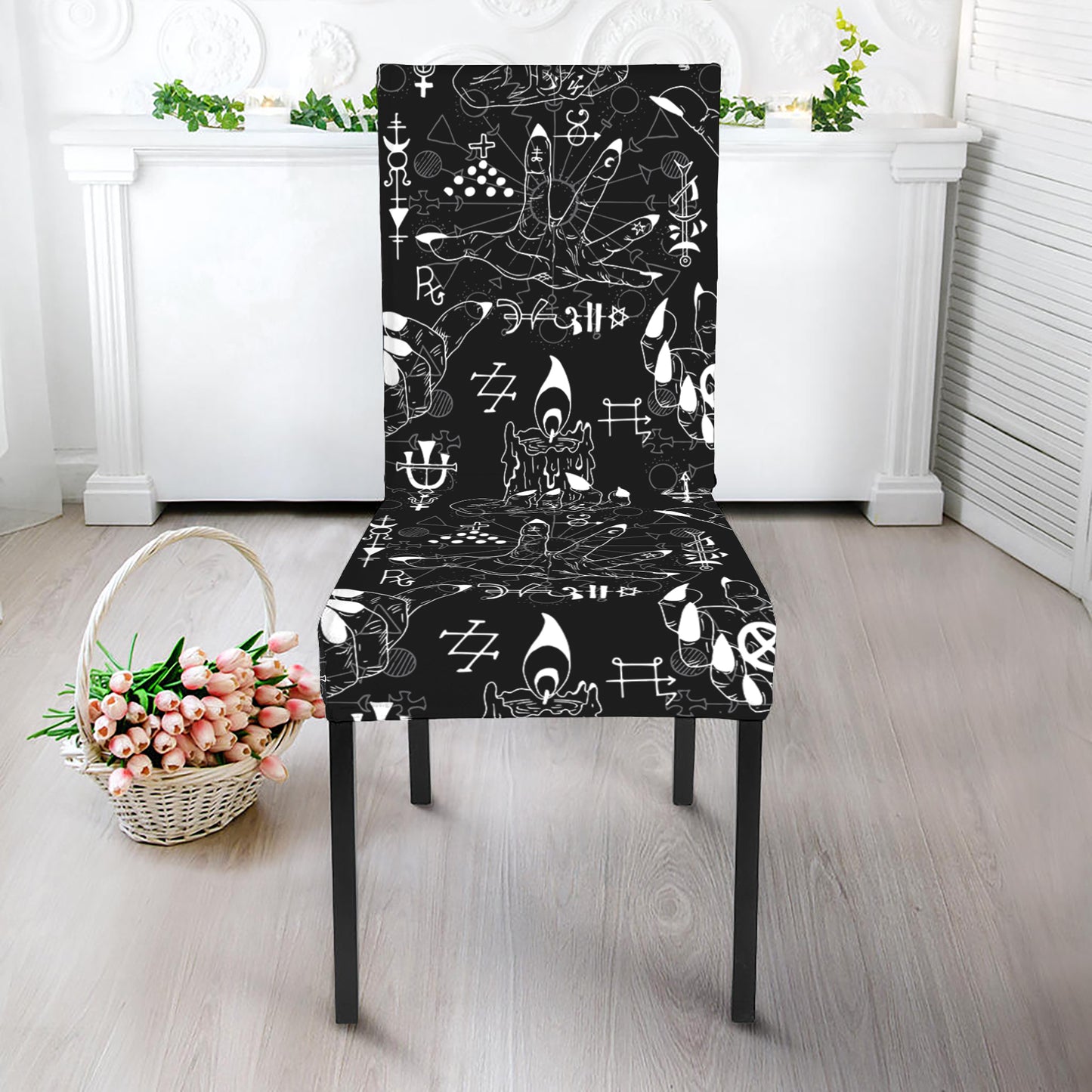 Black And White Supernatural Wicca Print Dining Chair Slipcover