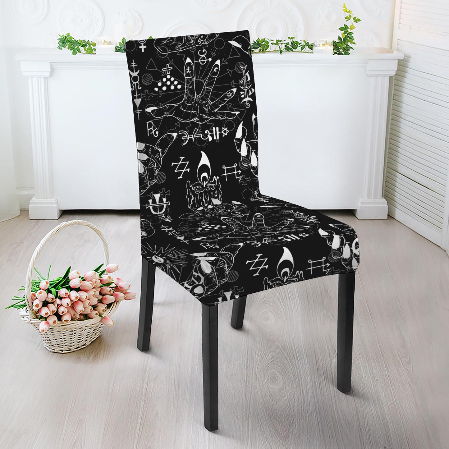 Black And White Supernatural Wicca Print Dining Chair Slipcover