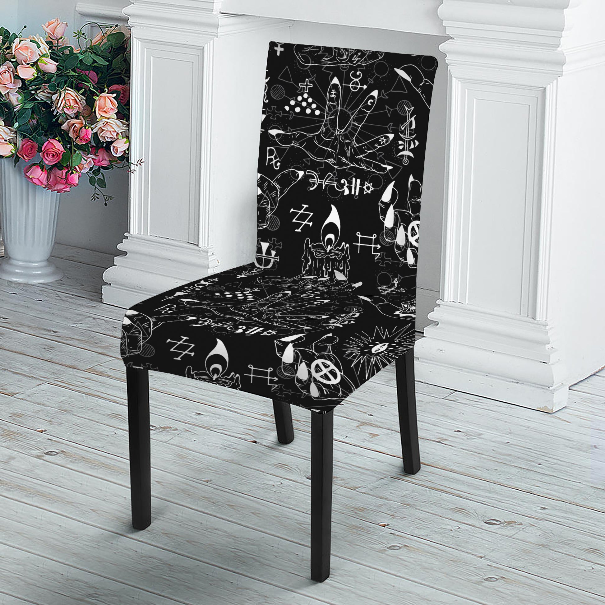 Black And White Supernatural Wicca Print Dining Chair Slipcover