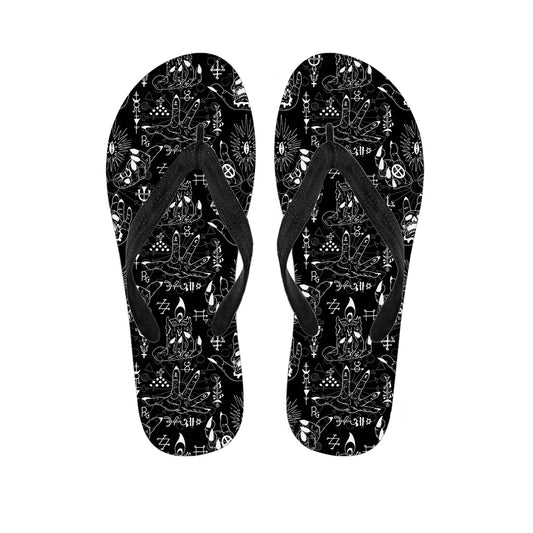 Black And White Supernatural Wicca Print Flip Flops