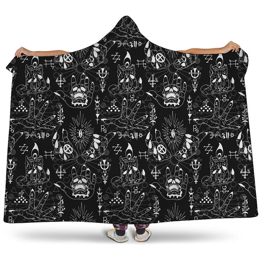 Black And White Supernatural Wicca Print Hooded Blanket