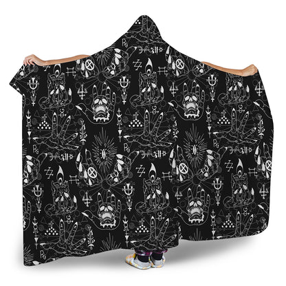 Black And White Supernatural Wicca Print Hooded Blanket