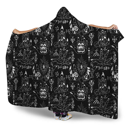 Black And White Supernatural Wicca Print Hooded Blanket