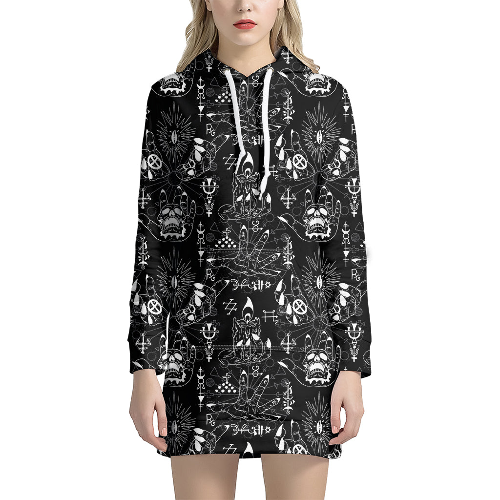 Black And White Supernatural Wicca Print Hoodie Dress
