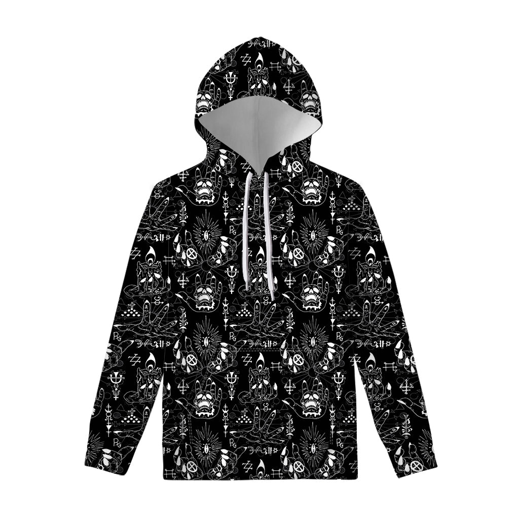 Black And White Supernatural Wicca Print Pullover Hoodie