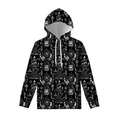 Black And White Supernatural Wicca Print Pullover Hoodie