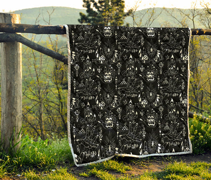 Black And White Supernatural Wicca Print Quilt