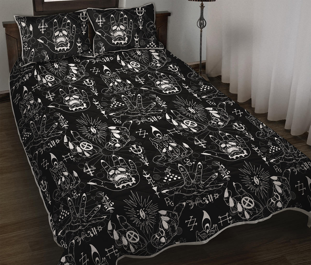 Black And White Supernatural Wicca Print Quilt Bed Set