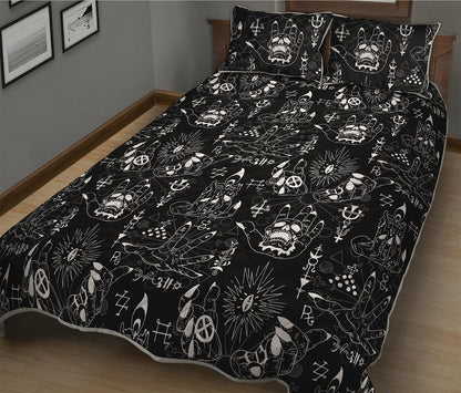 Black And White Supernatural Wicca Print Quilt Bed Set