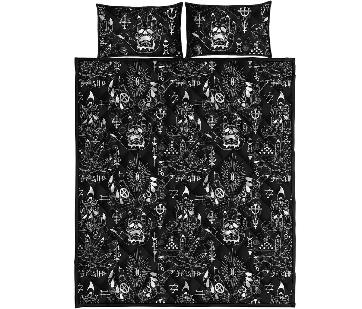 Black And White Supernatural Wicca Print Quilt Bed Set