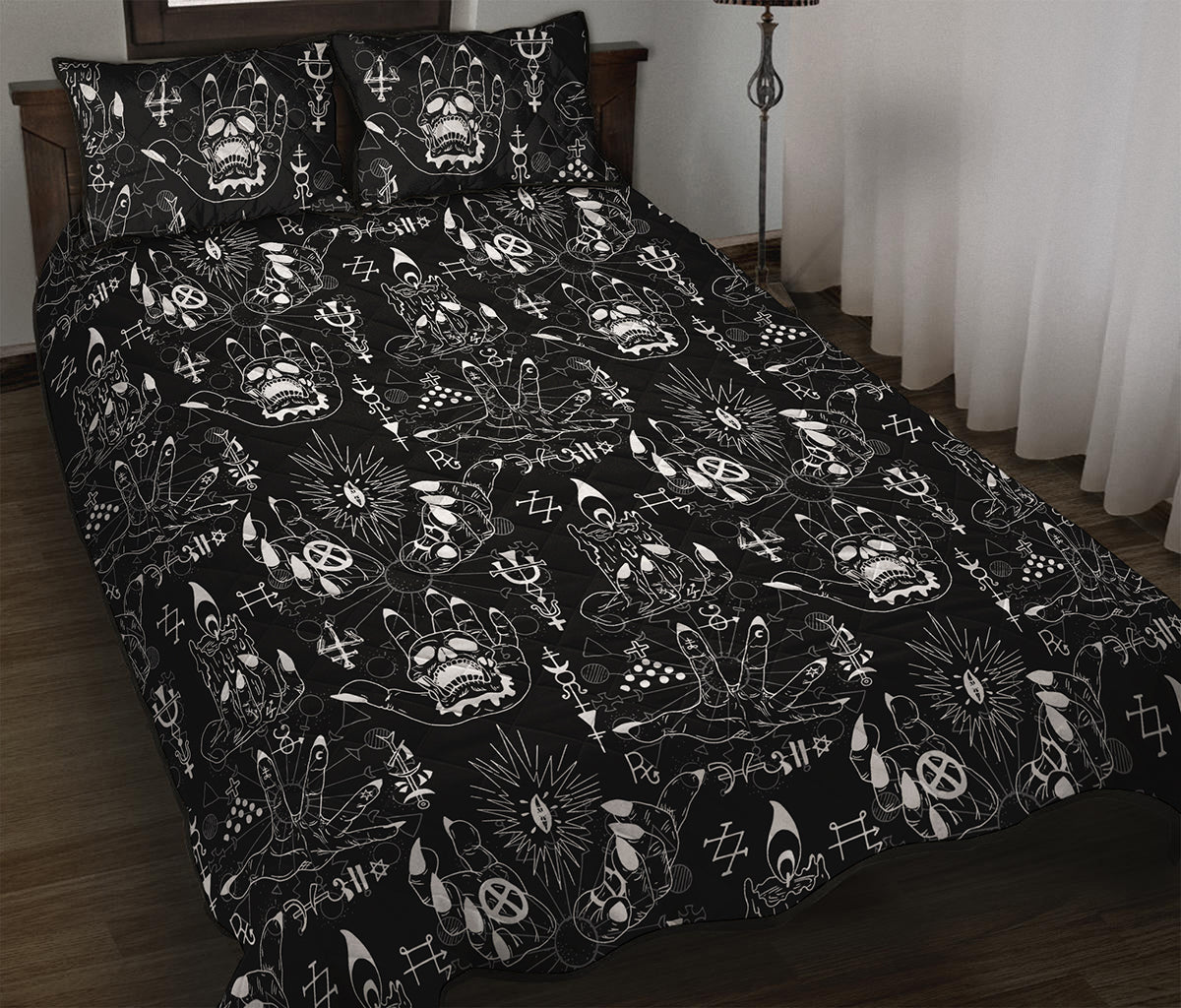 Black And White Supernatural Wicca Print Quilt Bed Set