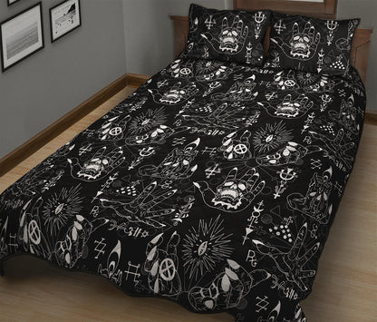 Black And White Supernatural Wicca Print Quilt Bed Set