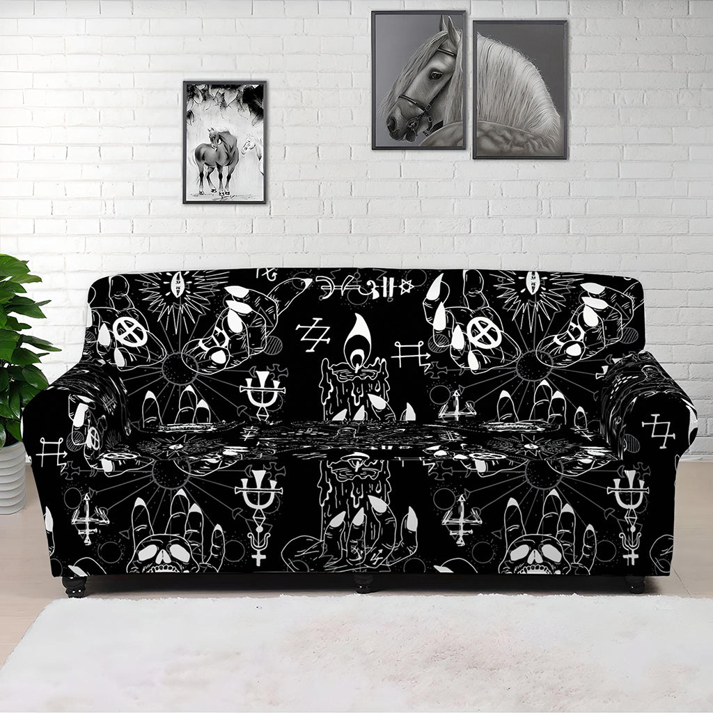 Black And White Supernatural Wicca Print Sofa Cover