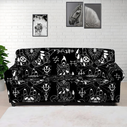 Black And White Supernatural Wicca Print Sofa Cover
