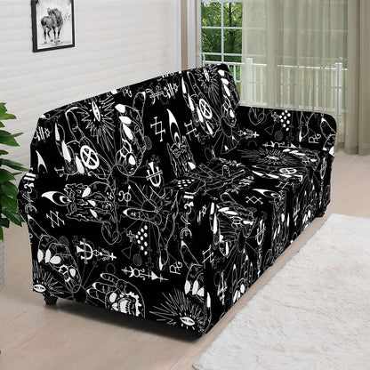 Black And White Supernatural Wicca Print Sofa Cover