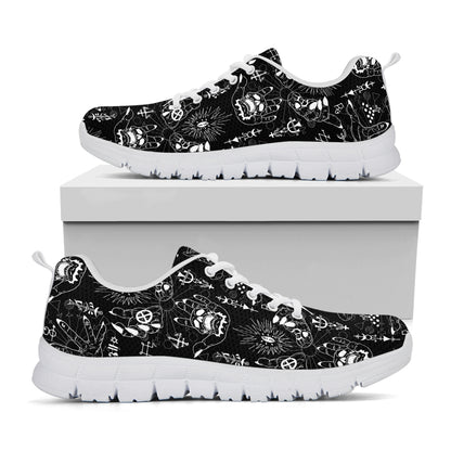 Black And White Supernatural Wicca Print White Sneakers