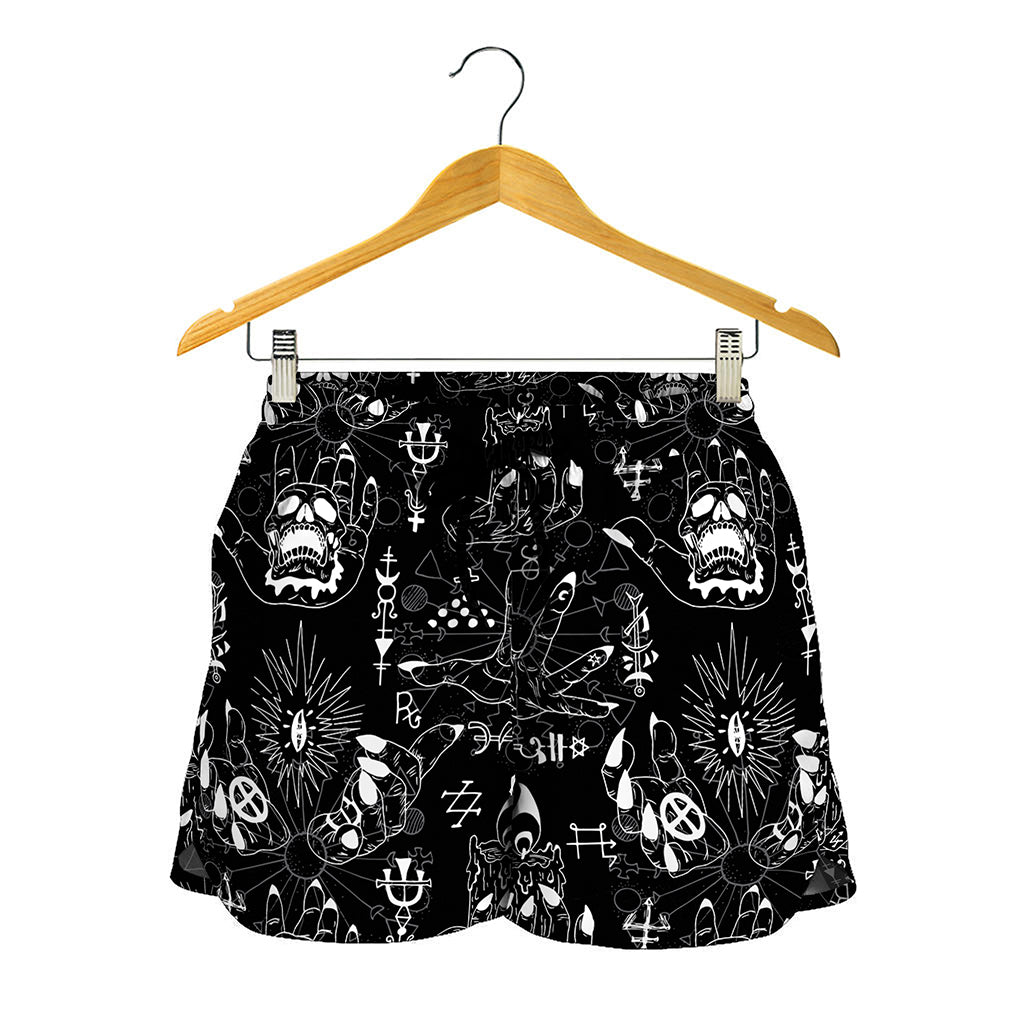 Black And White Supernatural Wicca Print Women's Shorts