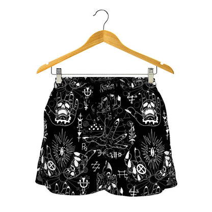 Black And White Supernatural Wicca Print Women's Shorts