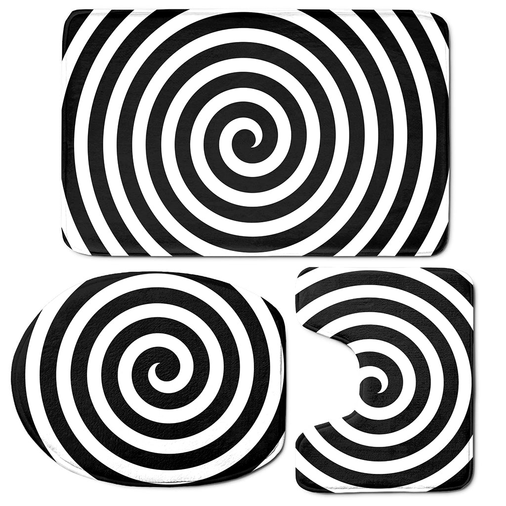 Black And White Swirl Illusion Print 3 Piece Bath Mat Set