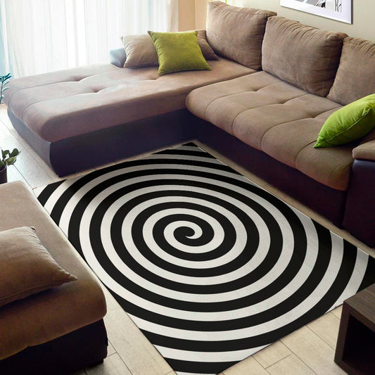 Black And White Swirl Illusion Print Area Rug