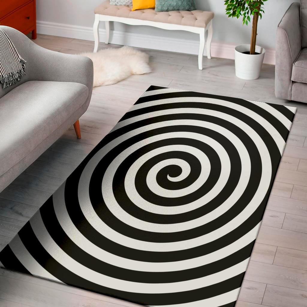 Black And White Swirl Illusion Print Area Rug
