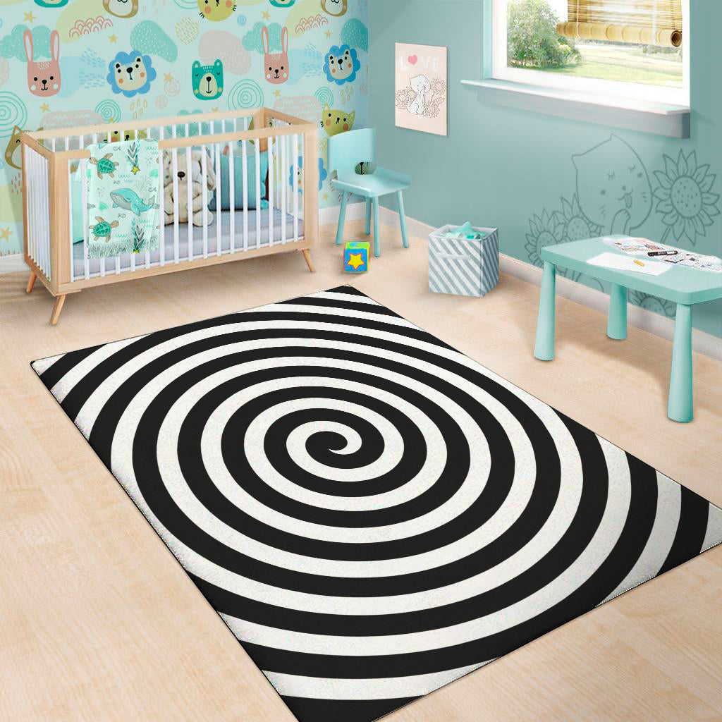 Black And White Swirl Illusion Print Area Rug