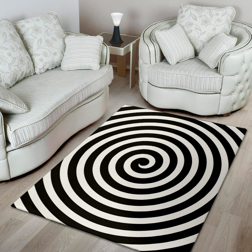 Black And White Swirl Illusion Print Area Rug