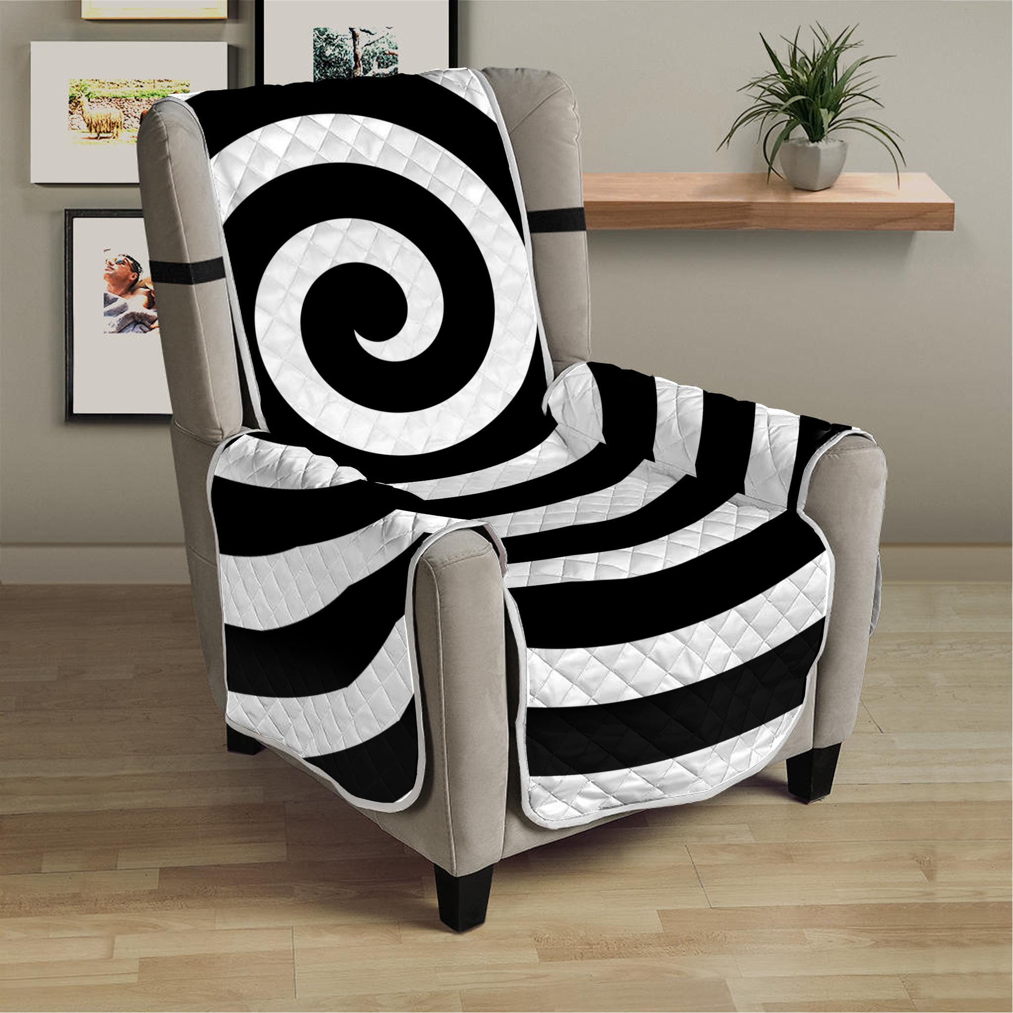 Black And White Swirl Illusion Print Armchair Protector